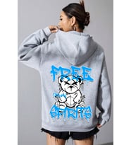 Free Grafiti Sırt Baskılı Sweatshirt (Gri)