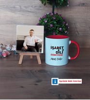 İşaret Dili Öğretmeni Fotoğraflı Dekoratif Taş, Kupa Bardak Beyaz Hediye (Model 2)