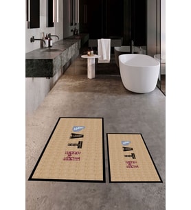 EVDEYA Dijital Baskılı Yıkanabilir Renkli Bath Yazılı İkili Banyo Paspası Klozet Takımı, KLOZET-8-BEYAZ, (Kahverengi)