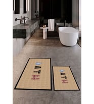 EVDEYA Dijital Baskılı Yıkanabilir Renkli Bath Yazılı İkili Banyo Paspası Klozet Takımı, KLOZET-8-BEYAZ, (Kahverengi)