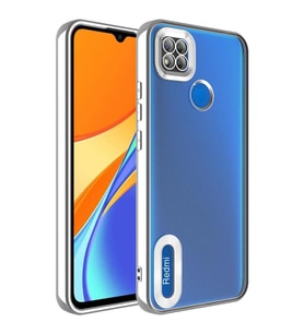 Xiaomi Redmi 9C Kılıf Kamera Korumalı Logo Gösteren Şeffaf Kapak (Gümüş)