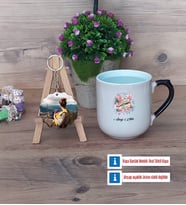 Anneye Hediye Kupa Bardak Beyaz ve Fotoğraflı Ahşap Anahtarlık Hediye (Model 10)