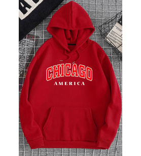 Unisex Chiago Baskılı Sweatshirt (Kırmızı)