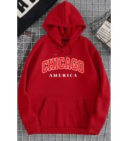 Unisex Chiago Baskılı Sweatshirt (Kırmızı)