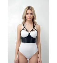 Göğüs Detaylı Deri Harness Büstiyer, Şık Deri Korse