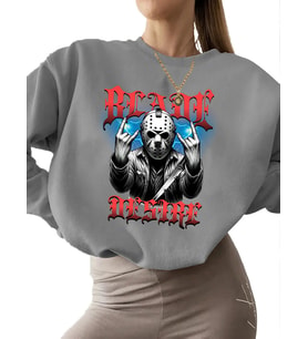 Sweatshirt kalın bisiklet yaka Bıçak arzusu Baskılı Bej erkek 3 iplik şardonlu Sweatshirt unisex (Gri)