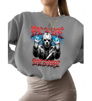 Sweatshirt kalın bisiklet yaka Bıçak arzusu Baskılı Bej erkek 3 iplik şardonlu Sweatshirt unisex (Gri)