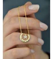 Papatya Silver 925 Ayar Gümüş Yıldız Sonsuzluk Detaylı Hilal Kolye (Gold)