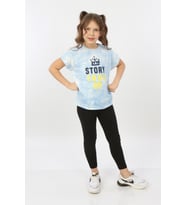 Toontoy Kız Çocuk Story Soul Baskılı Tişört (Mavi)