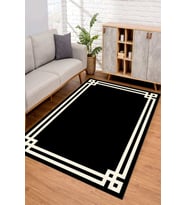 Dijital Kaymaz Taban Yıkanabilir Renkli Salon Halısı Mutfak Halısı Yolluk ND-SD-537 (Siyah)