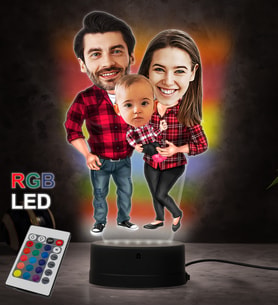 Doğum Günü Hediyesi,Sevgiliye Hediye, Kişiye Özel Fotoğraflı Aile Karikatür 3D Led Lamba (RGB)