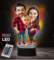 Doğum Günü Hediyesi,Sevgiliye Hediye, Kişiye Özel Fotoğraflı Aile Karikatür 3D Led Lamba (RGB)