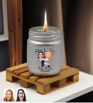 BK Gift Kişiye Özel DTF Best Friend Karikatürlü Renkli Cam Kavanozda Kokulu Mum-1(13 Renk Seçeneği), Arkadaşa Hediye, Doğum Günü Hediyesi (Gümüş)
