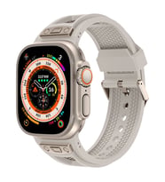 Watch Ultra 49mm KRD-117 Hava Alabilen Delikli Metal Süslemeli Desenli Silikon Kordon (Bej)