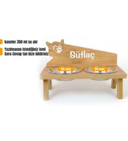 RealWood Ahşap Çelik Kâseli Özel İsim Baskılı Kedi-Köpek Mama Ve Su Kabı (Ceviz)