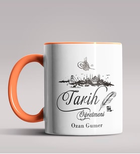 Kişiye Özel Tarih Öğretmeni Tasarımlı Siyah Renk Kupa Bardak 5 (Turuncu)