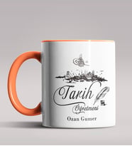 Kişiye Özel Tarih Öğretmeni Tasarımlı Siyah Renk Kupa Bardak 5 (Turuncu)
