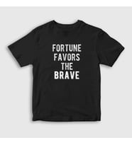 Presmono Unisex Çocuk Beyaz Fortune Favors The Brave T-Shirt 423367tt (Siyah)