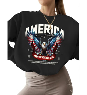 Sweatshirt Bej Amerika bağımsızlık günü Baskılı bisiklet yaka Sweatshirt unisex kalın kadın 3 iplik (Siyah)
