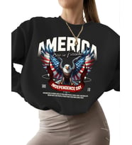 Sweatshirt Bej Amerika bağımsızlık günü Baskılı bisiklet yaka Sweatshirt unisex kalın kadın 3 iplik (Siyah)