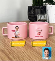 Kişiye Özel Karikatürlü Aşçı Hediye Pastel Fincan Erkek Aşçıya Hediye (Pembe)