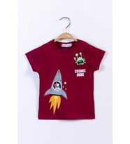 Toontoy Erkek Çocuk Cep Detaylı Baskılı Tişört (Bordo)