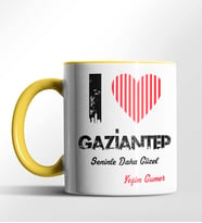 Kişiye Özel Gaziantep Seninle Daha Güzel Tema Siyah Renk Kupa (Sarı)
