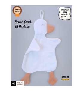 Sevimli Ördek Bebek & Çoçuk Havlu Banyo El Yüz Havlusu - Temizlik Kuruluma Bezi / Uyku Arkadaşı (Beyaz)