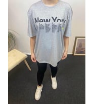 Kadın Bisiklet Yaka Oversize Kalıp New York Baskılı Tişort SPR24TSk112 (Grimelanj)