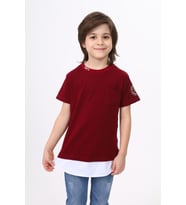 Toontoy Erkek Çocuk Cepli Pamuklu Tişört (Bordo)