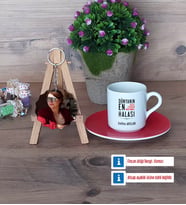 Halaya Hediye Türk Kahvesi Fincanı Ahşap Altlıklı ve Fotoğraflı Ahşap Anahtarlık Hediye (Model 3)