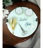 Cherish Gümüş Beyaz Söz Nişan Tepsisi (Krem)