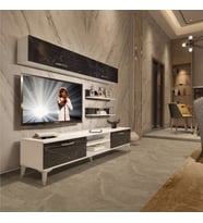 Decoraktiv Eko 5 Mdf Dvd Silver Tv Ünitesi Tv Sehpası - Parlak Beyaz (Beyaz - Siyah Mermer)
