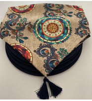 Amerikan servis takımı, (çuval baskılı etnik mandala desen runner & 4'iü supla) (Lacivert)