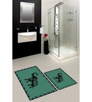 EVDEYA Baskılı Yıkanabilir Fil Desenli İkili Banyo Halısı Paspas Klozet Takımı, KLOZET-32-BEYAZ, (Yeşil)