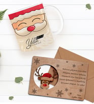 BK Gift Kişiye Özel Mutlu Yıllar Kupa Bardak ve Retro Ahşap Yılbaşı Tebrik Kartı Hediye Seti-6 (Beyaz)
