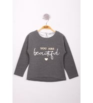 Toontoy Kız Çocuk Yazı Varaklı T-Shirt (Antrasit Melanj)
