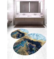 Dijital Baskılı Kaymaz Taban Yıkanabilir Oval 2'li Klozet Takımı Banyo Paspası NOKZ-HT-1365 (Mavi)