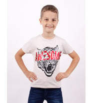 Toontoy Erkek Çocuk Awesome Pul Nakışlı T-Shirt (Kahve Melanj)