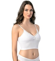 Kadın İp Askılı V Yaka Taşlı Kaşkorse Crop 6437 (Beyaz)