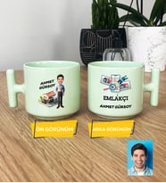 Kişiye Özel Karikatürlü Emlakçı Hediye Pastel T Kupa Emlakçı Hediyeleri (Yeşil)