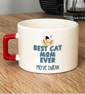 Kişiye Özel Best Cat Mom Ever Hediye Lüks Fincan En İyi Kedi Annesi (Kırmızı)