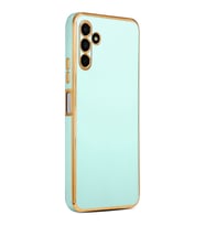 Samsung Galaxy A04S Kılıf Kenarları Gold Kamera Korumalı Renkli Pastel Silikon Siyah BARK (Açık Mavi)
