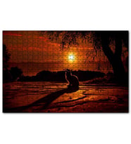 Cakapuzzle Günbatımında Kedi Silüeti  Puzzle Yapboz MDF (Ahşap) (1000 Parça)