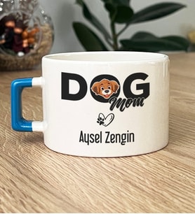 Kişiye Özel Dog Mom Hediye Lüks Fincan Köpek Annesi (Mavi)