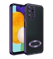 Samsung Galaxy A13 4G Kılıf Logo Yeri Açık Kamera Lens Korumalı Renkli Kenarlı Şeffaf Silikon (Mor)