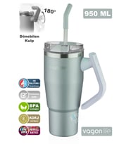 Vagonlife Rotate Handle Tumbler Cup 0.94ML/34oz Pipetli/Rahat İçim Vakumlu Paslanmaz Çelik Termos-FFVGN1007-950ML (Mavi)