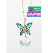 Jewelmim Yeşil Gümüş Kelebek Kolye Rose Altın Kaplama Bayan Kelebekli 925 Ayar Kadın Gümüş Kelebek Kolyesi (Rose)