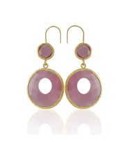 Kadir Jewellery 22 Ayar Altın Kaplama Kadın Taşlı Küpe -El İşçiliği Ve Hipoalerjenik Küpe (Pembe)