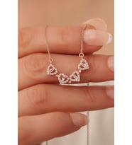 Baget Taşlı Kalp Yonca Kolye 14k Rose Kaplama (Rose)